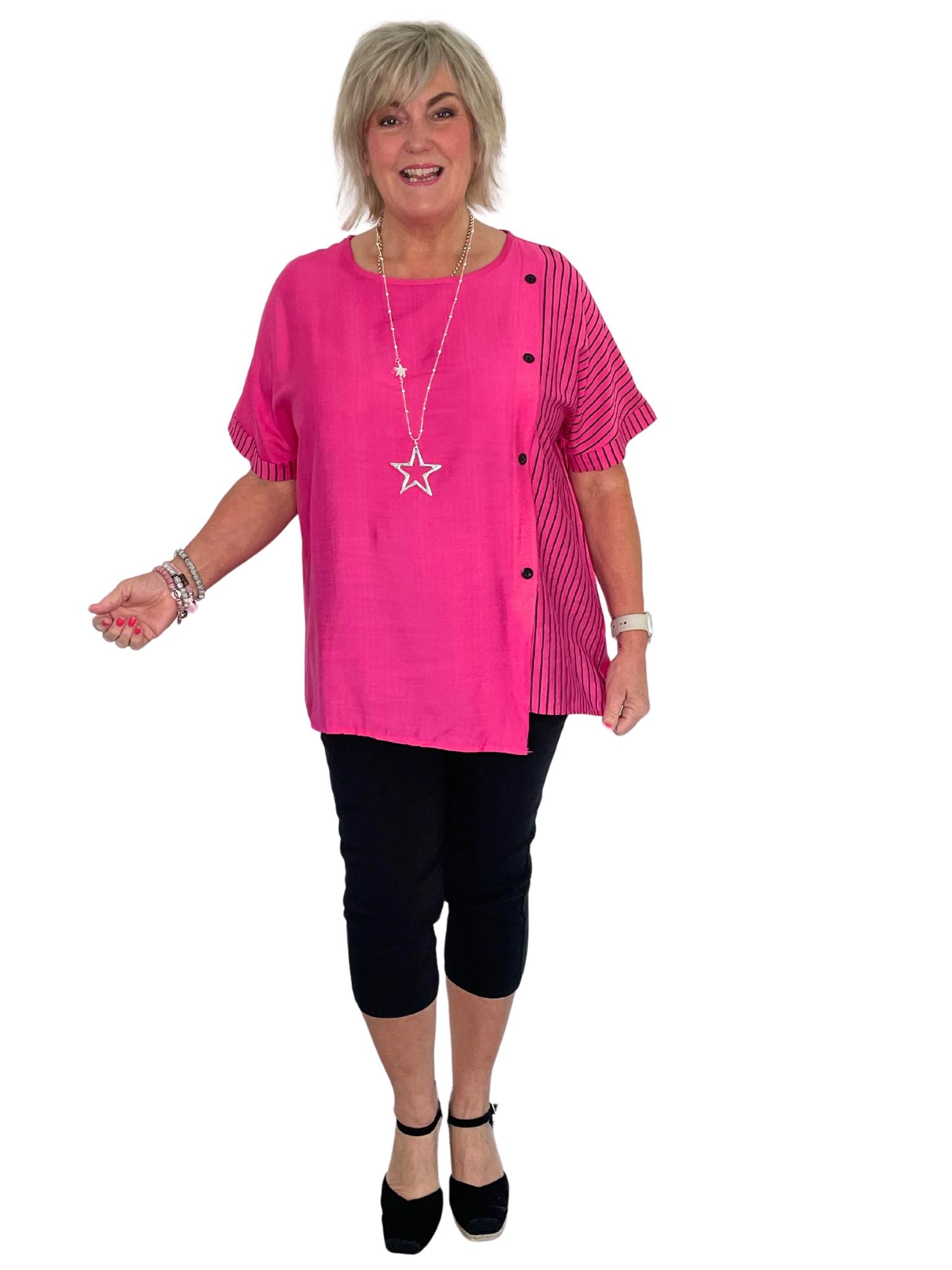 Bailey Oversized Tunic Top With Pin Stripe and Button Detailing ...